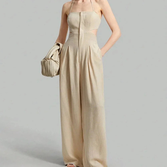 Khaki Sexy Women's Backless Strap Halter Jumpsuit - Picture 1 of 8